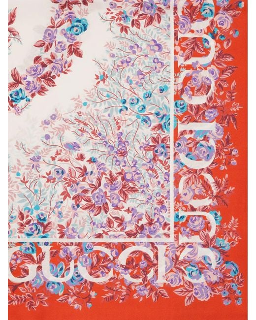 Gucci Red Gg Rose Silk Foulard