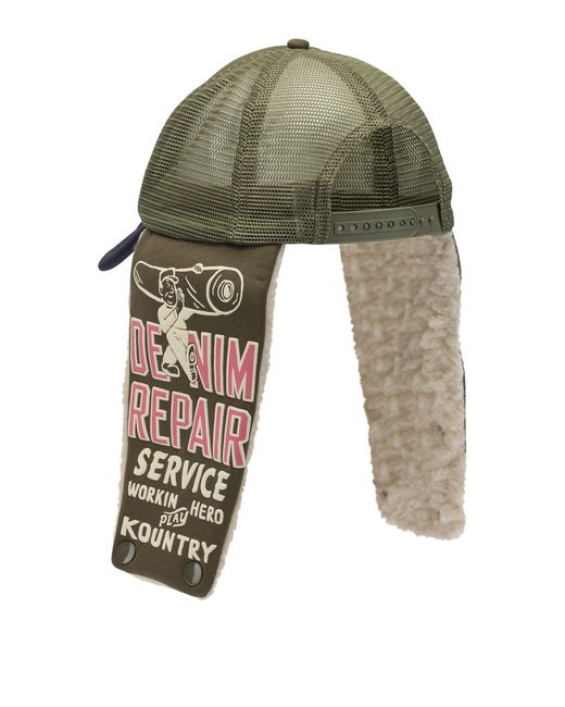 Kapital Red Denim Repair Service Trucker Hat for men