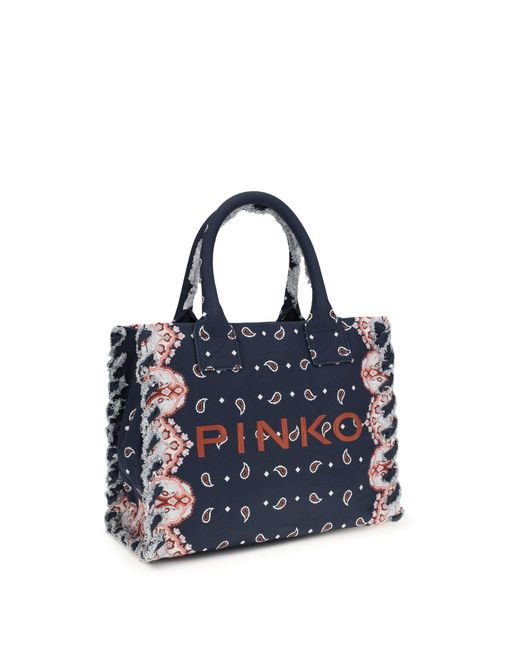Pinko Blue Canvas Tote Bag Blu-Antique