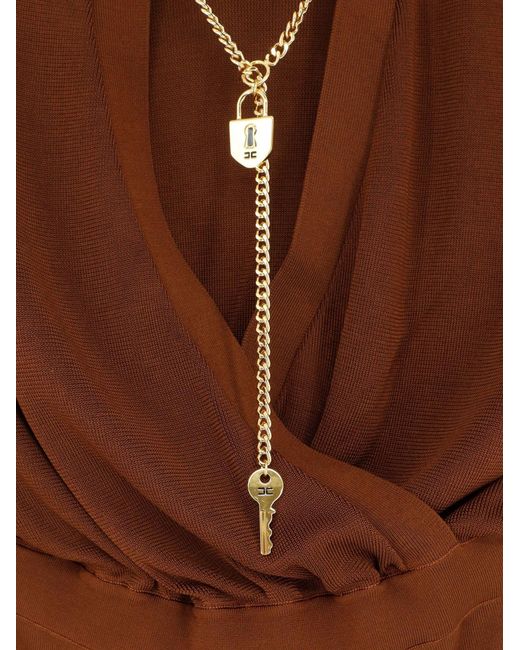Elisabetta Franchi Brown Viscose Blend Midi Dress