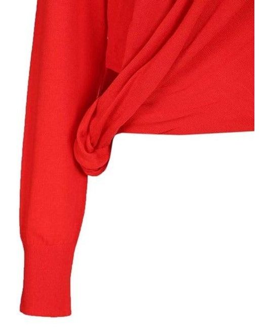 Loewe Red Draped Crewneck Knitwear