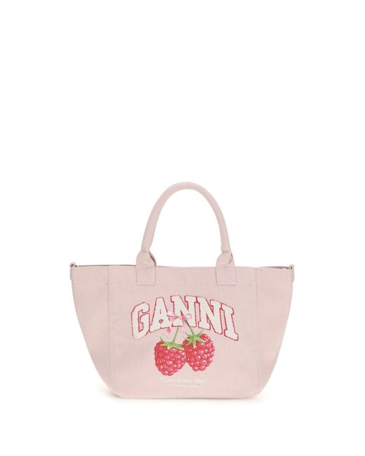 Ganni Pink Small Easy Shopper Raspberry Print