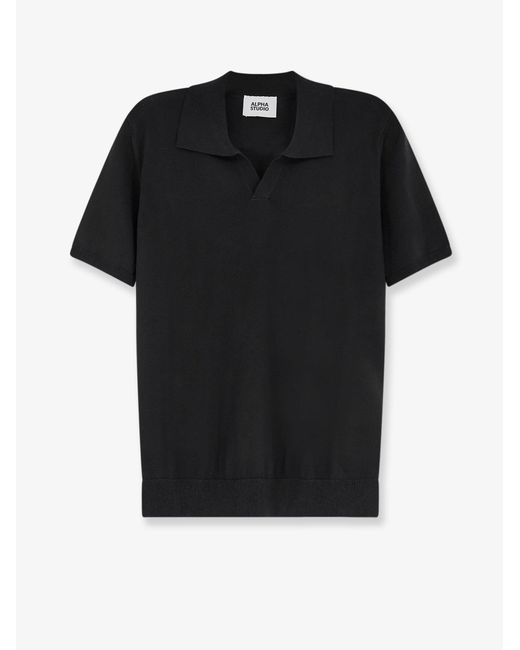 Alpha Studio Black Cotton Polo Shirt for men