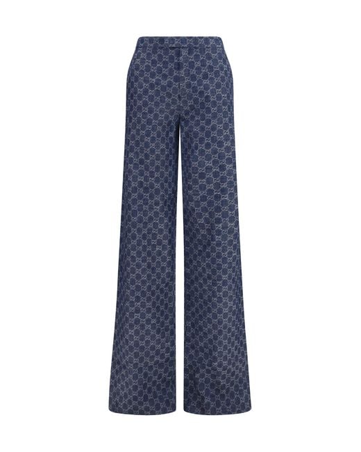Gucci Blue Gg Cotton Jacquard Denim Pants