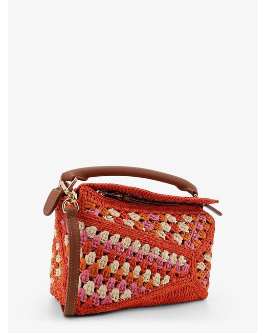 Loewe Red Paula's Ibiza Puzzle Edge Crochet Handbag