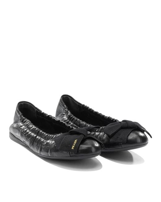 Prada Black Shiny Leather Ballet Flats