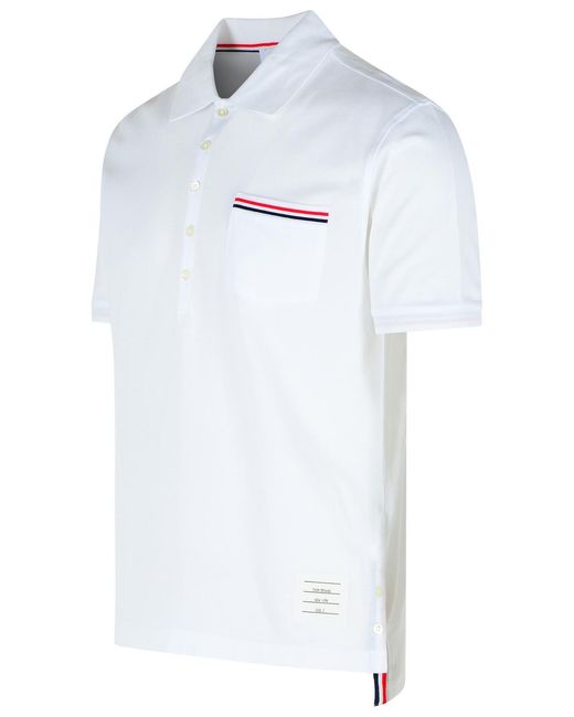 Thom Browne White Cotton Polo Shirt With Tricolor Detailing for men