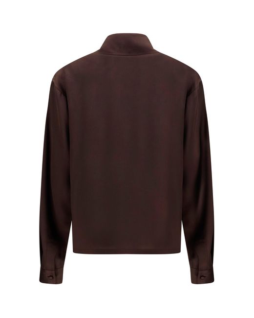 Tom Ford Brown Deep V-Neck Silk Shirt