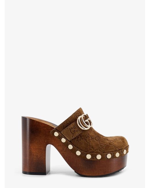Gucci Brown Suede Sandals With All-Over Gg Logo