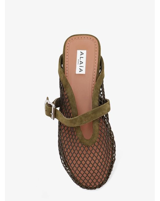 Alaïa Brown Fishnet Mesh And Leather Sandals