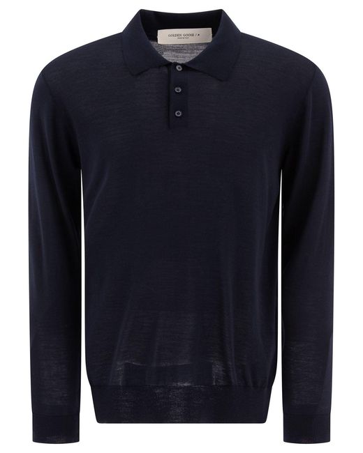 Golden Goose Deluxe Brand Blue Wool Long-Sleeved Polo Shirt for men