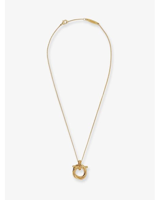 Ferragamo White Brass Necklace With Gancini Pendant