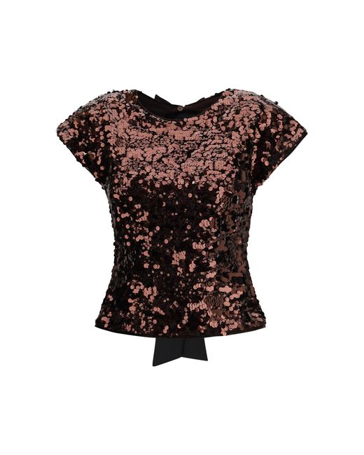 Ganni Brown Sequin Top With Bow Back