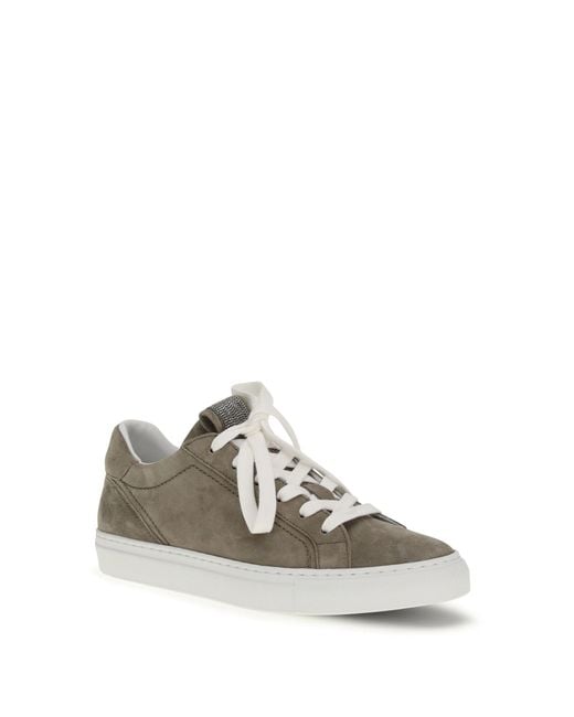 Brunello Cucinelli White Suede Sneakers With Precious Loop