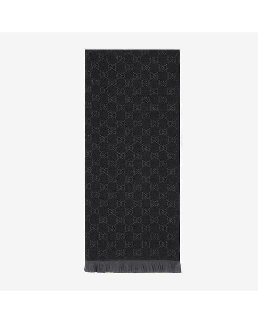 Gucci Black Wool Scarf Gg
