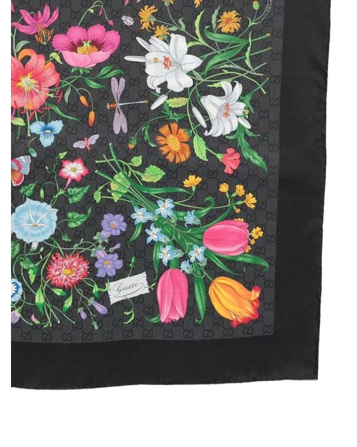 Gucci Black Flora Silk Foulard