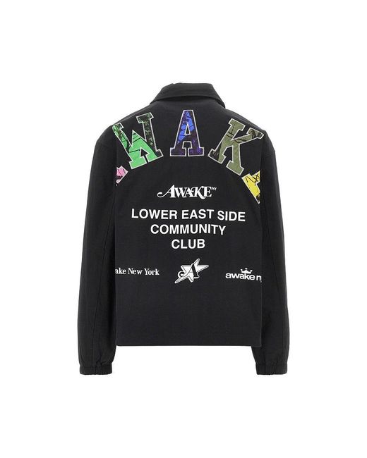 AWAKE NY Black 'L. E.S. Community' Twill Coach Jacket for men