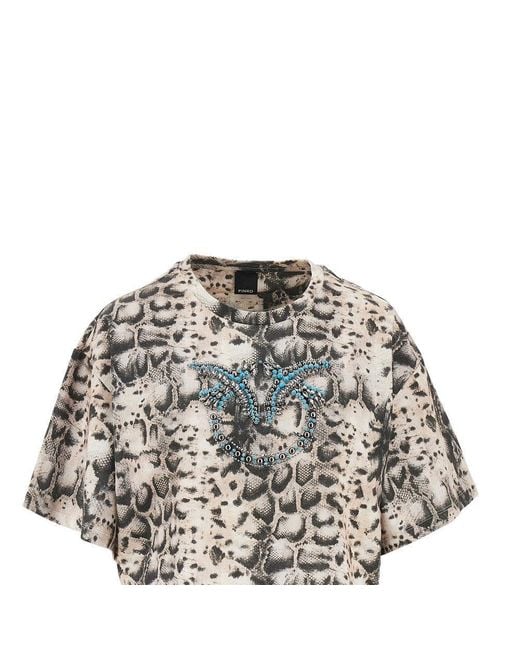 Pinko Multicolor Animalier Print Cropped T-Shirt