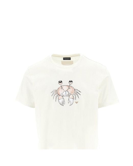 Emporio Armani White Sea Animals Print Swimwear T-Shirt for men