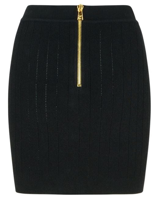 Balmain Black Viscose Blend Miniskirt