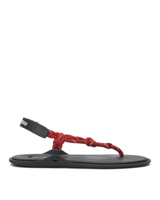 Miu Miu Red "Rivière" Rope Sandals