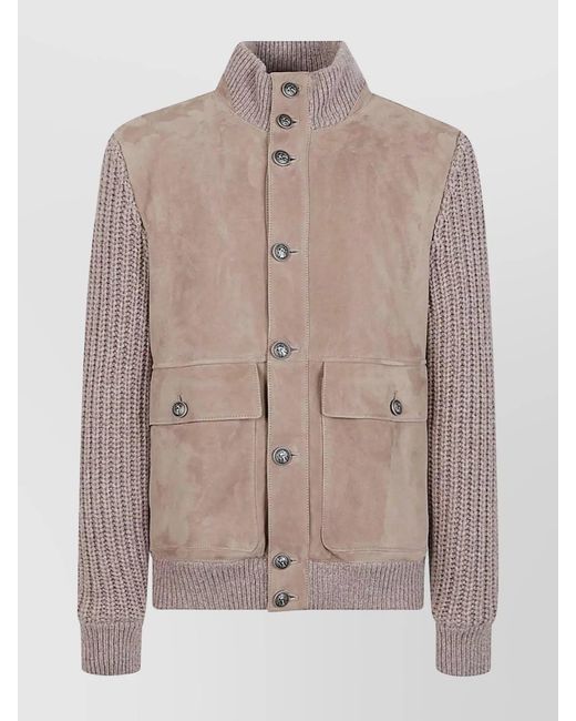 Brunello Cucinelli Brown Jacket With Knitted Details for men