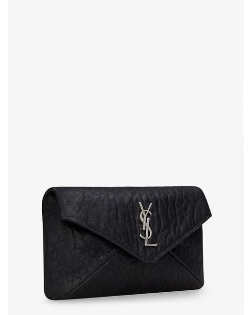 Saint Laurent Black Leather Envelope Card Holder With Metal Cassandre Logo for men