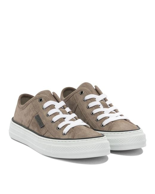 Brunello Cucinelli Brown "Shiny Tab" Low Sneakers