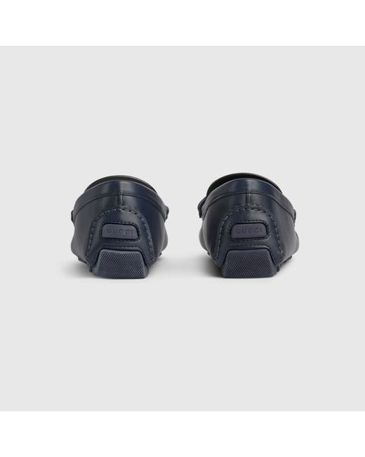 Gucci Blue Web Details Leather Loafers for men