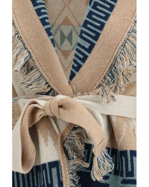 Alanui Blue Icon Jacquard Cardigan Chalk Sand