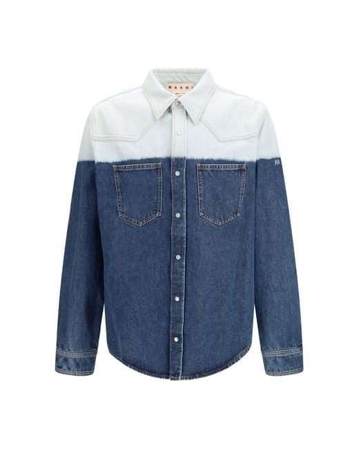 Marni Blue Dip-Dye Denim Shirt for men