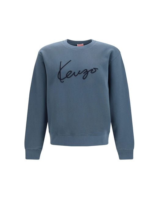 KENZO Blue Signature Embroidered Cotton Sweatshirt for men