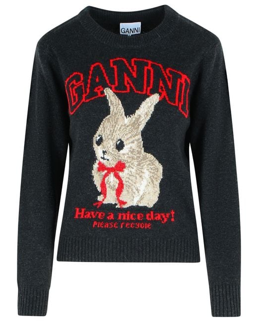 Ganni Black 'Phantom' Wool Blend Sweater