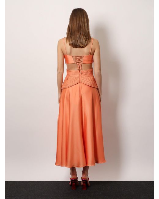 PATBO White Satin Sunset Midi Dress With Braided Corset
