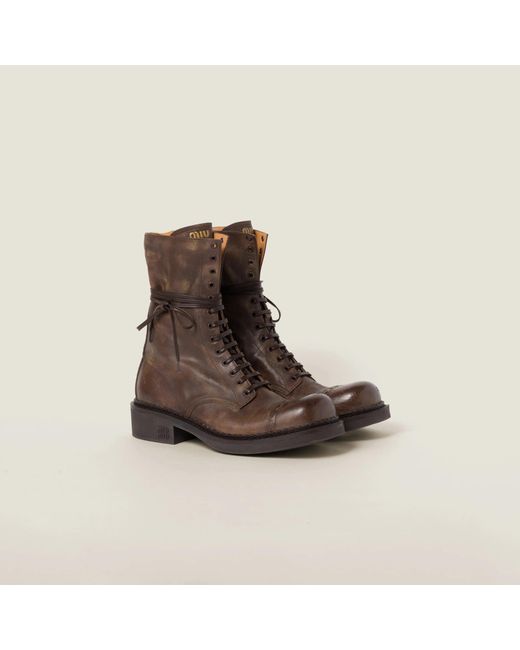 Miu Miu Brown Leather Lace Up Ankle Boots