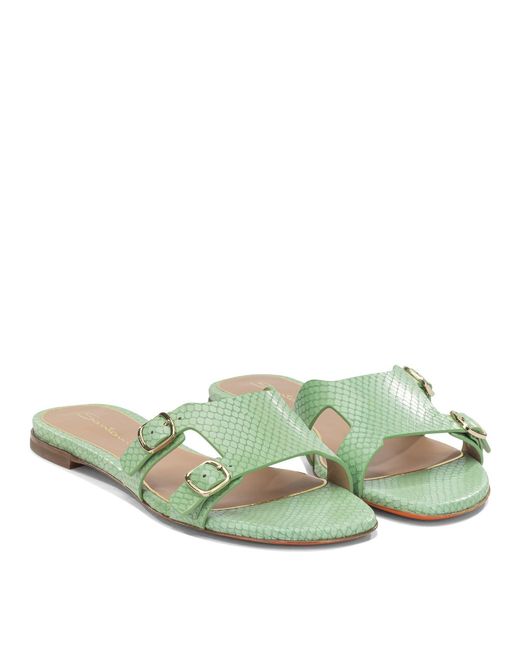 Santoni Green Goat Cow Leather Sandals