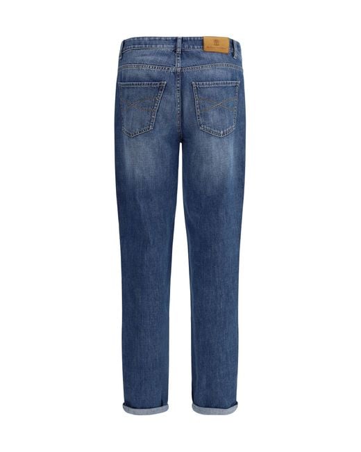 Brunello Cucinelli Blue Cuffed Jeans for men