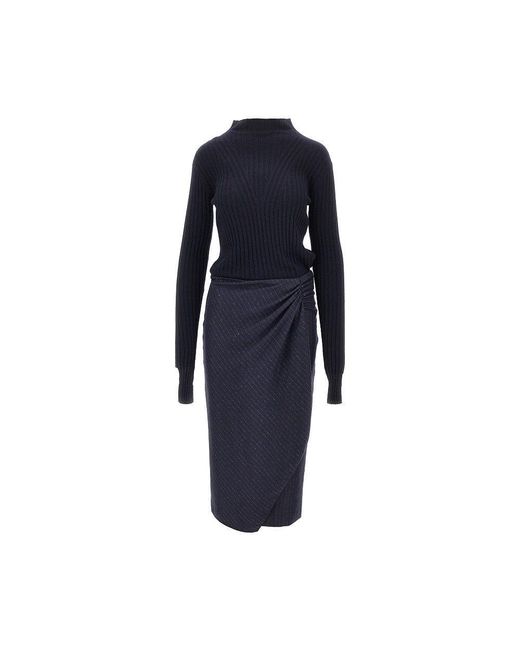 Pinko Blue Knitted Midi Dress