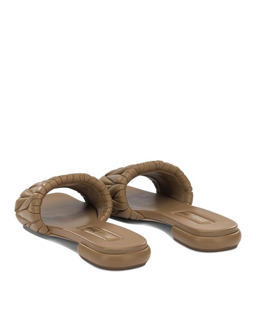 Miu Miu Brown Matelassé Leather Slides