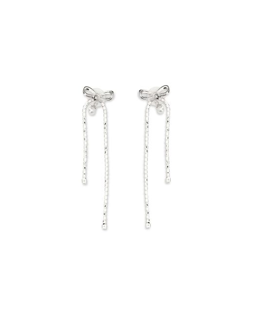 Self-Portrait White Crystal Bow And Pearl Drop Earrings