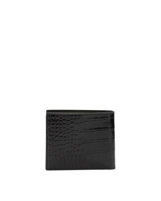 Tom Ford Black Crocodile-Effect Bi-Fold Wallet for men