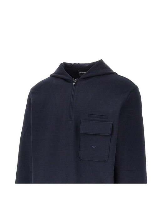 Emporio Armani Blue Travel Essential Piquet Jersey Hoodie for men