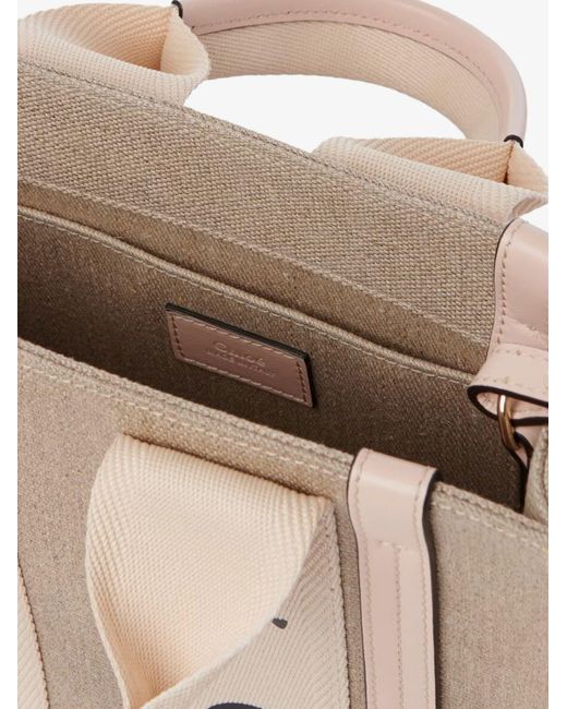 Chloé Natural Woody Linen And Leather Crossbody Bag