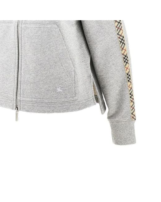 Burberry Gray Full-Zip Hoodie With Check Details