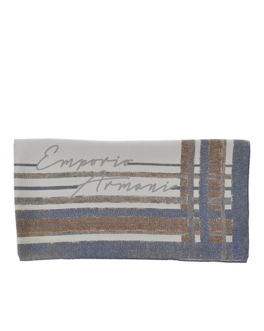 Emporio Armani Gray Silk Scarf With Print