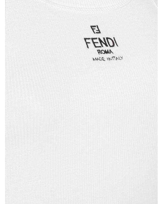 Fendi White Ribbed Cotton Tank Top