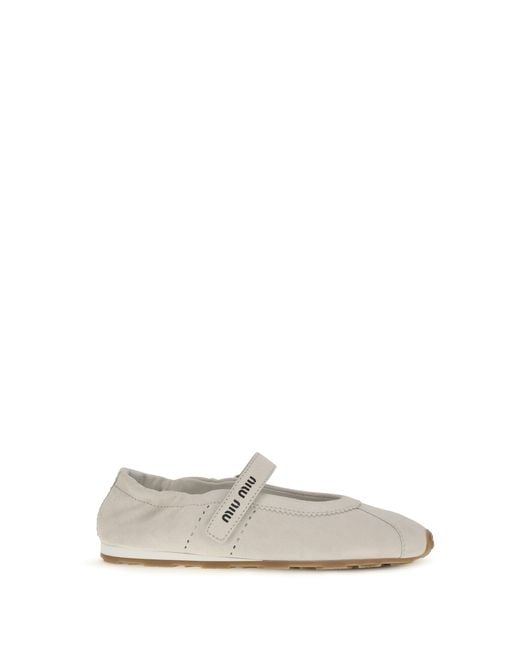 Miu Miu White Ballerina Flats Plume Suede