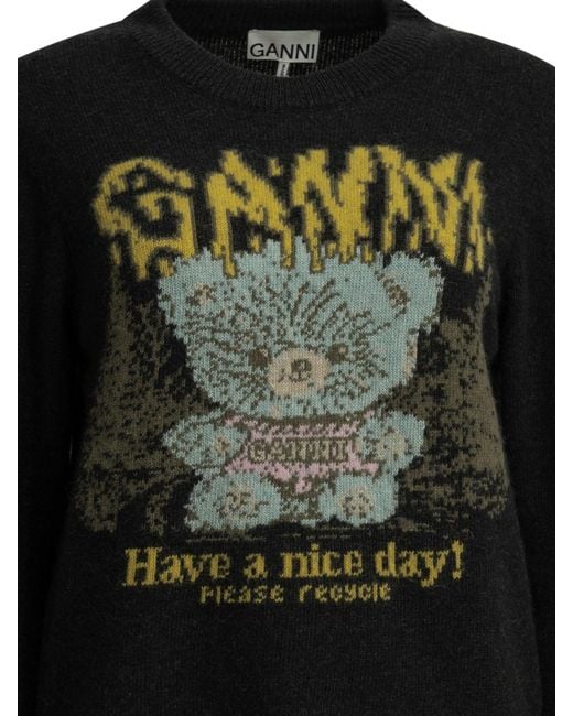 Ganni Black "Teddy" Crew-Neck Sweater