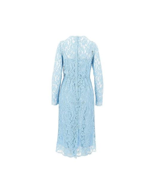 Dolce & Gabbana Blue Floral Cordonetto Lace Midi Dress