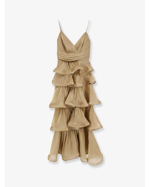 ACTUALEE Metallic Long Flounced Dress